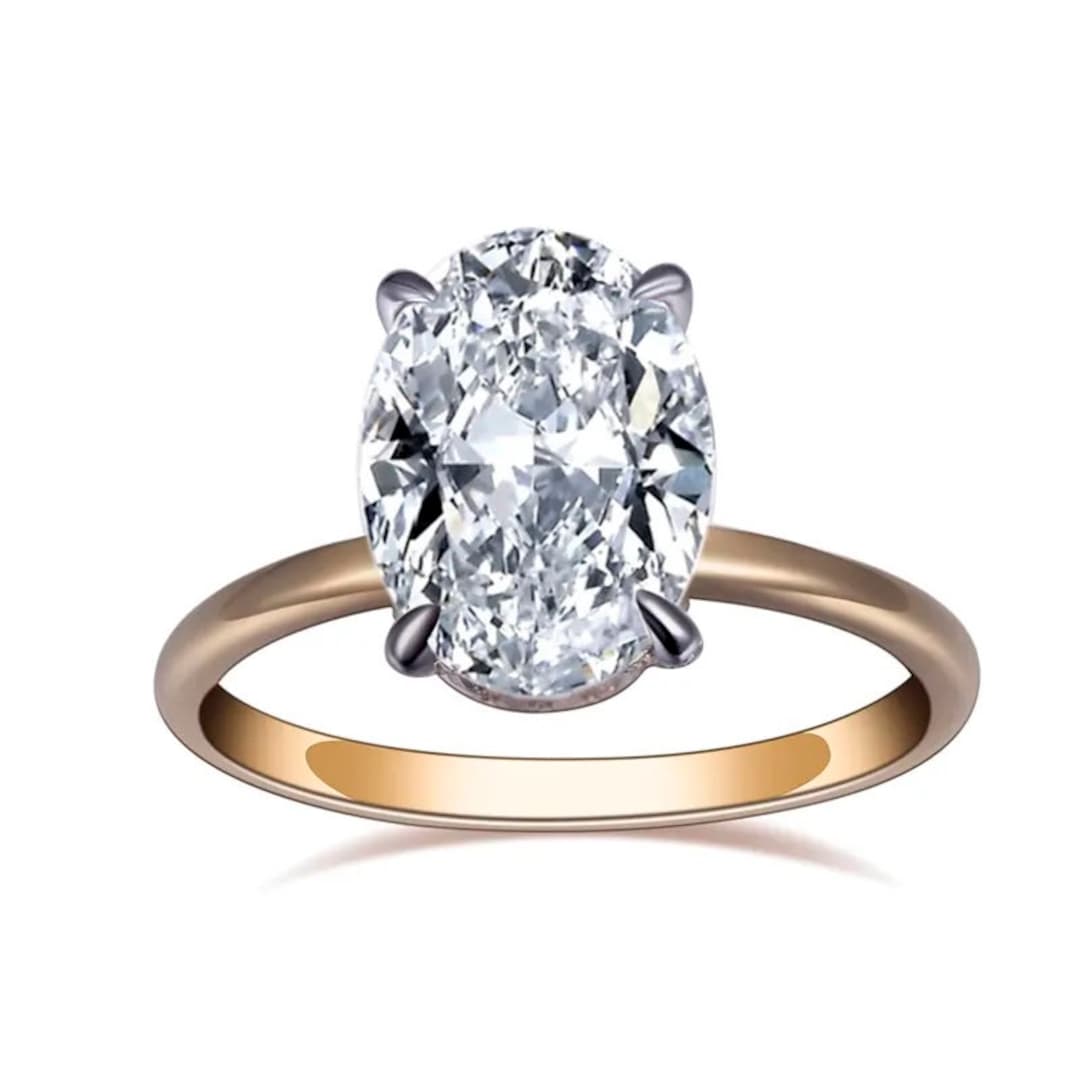 Buy 4 Carat Oval Cut Moissanite Tiger Prong Basket 14K White and Yellow Gold Ring Online in India Etsy
