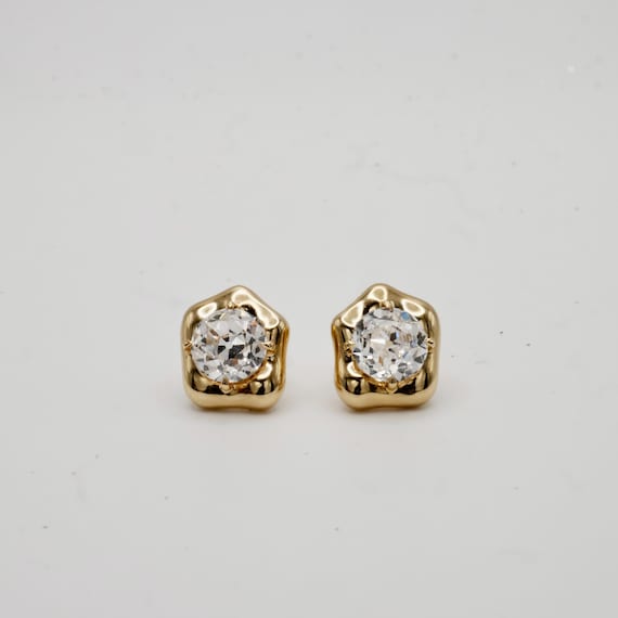 Lab Diamond or Moissanite Stud Earrings 18K Gold | Old European Cut 1.5ct Each | Modern Diamond Earrings | Unique Setting
