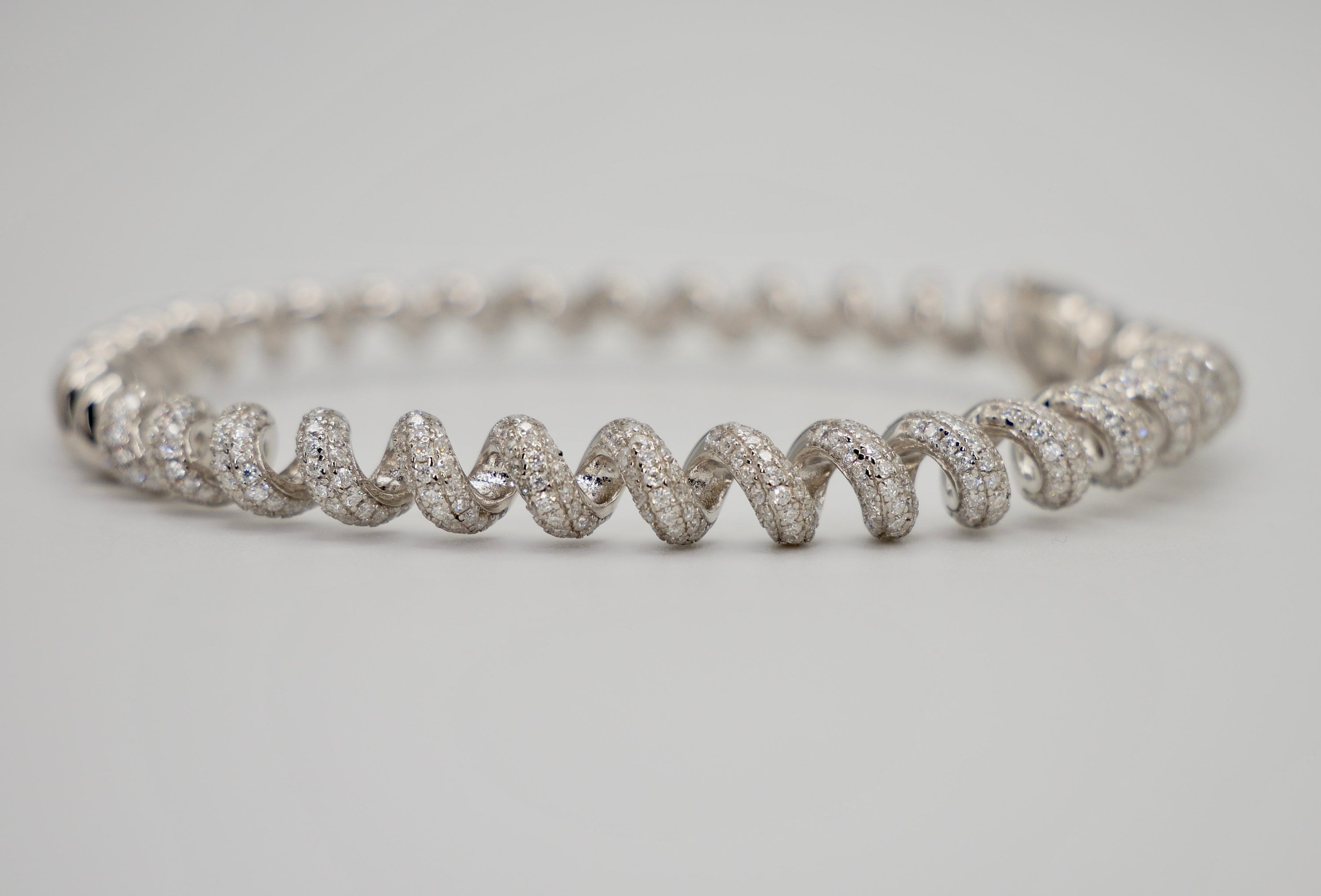 Fusilli Rotini Spiral Gold Moissanite Bangle Bracelet