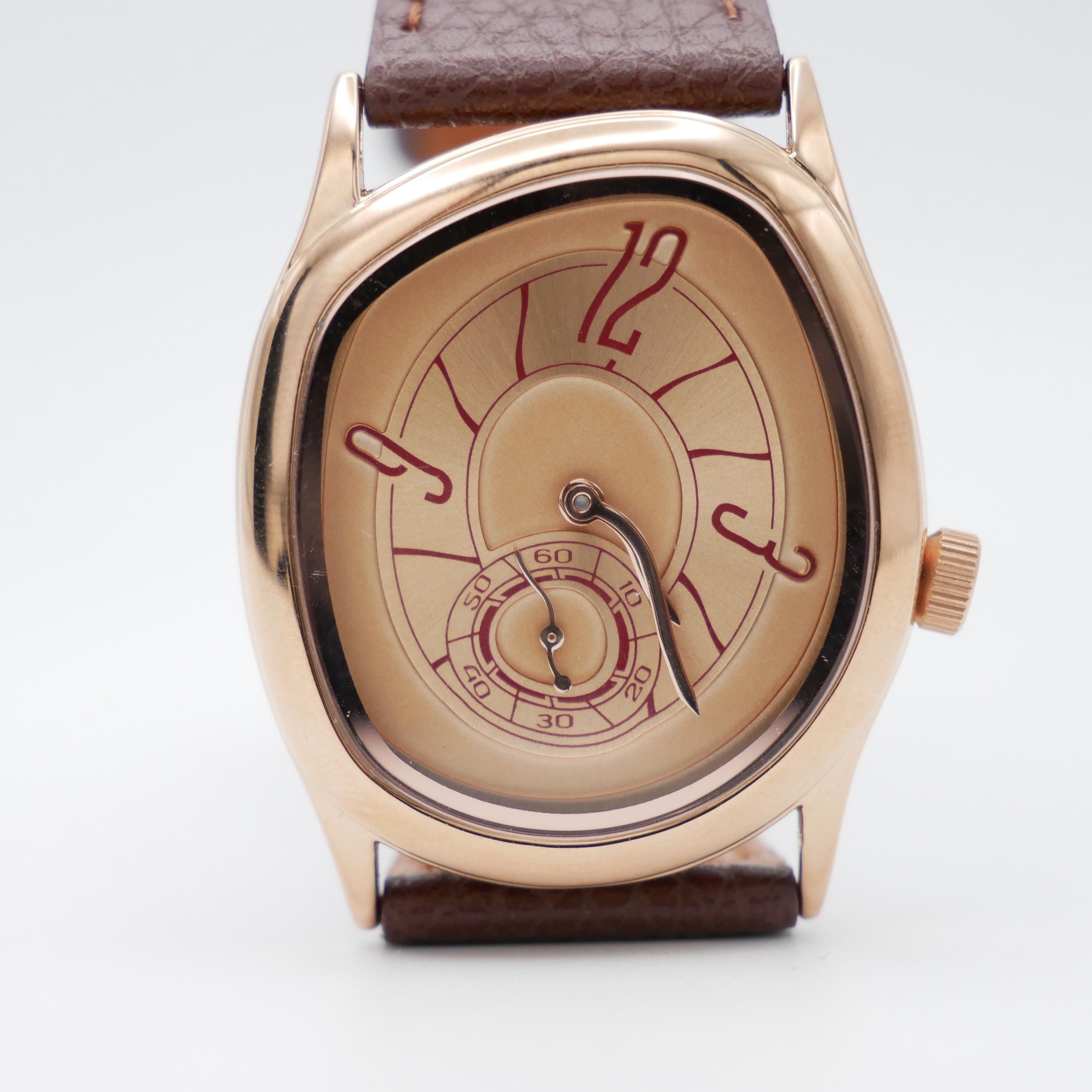 Men's Rose Gold and Brown Leather Strap Barrel Vintage Inspired Watch