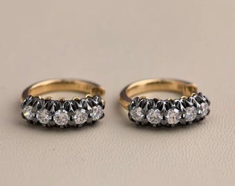 18K Blackened and Yellow Gold Scallop Diamond Hoops | 1.1ct Lab Diamond Earrings