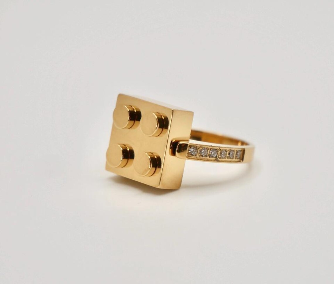 18K Gold Plated Block Ring - Etsy
