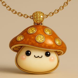14K Gelbgold Opal Pilz Anhänger mit UwU Gesicht