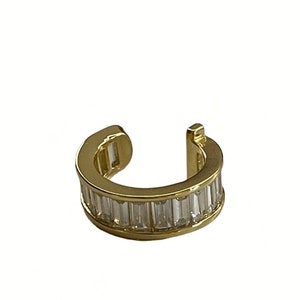 14K Emerald Cut Pave Moissanite Ear Cuff
