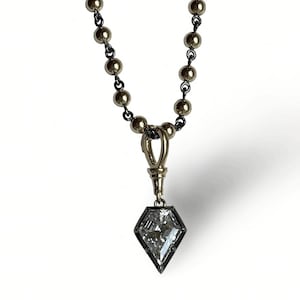 Georgian Victorian Art Deco Ball Sphere 3 ct Shield Portrait Moissanite Pendant in 18K Gold
