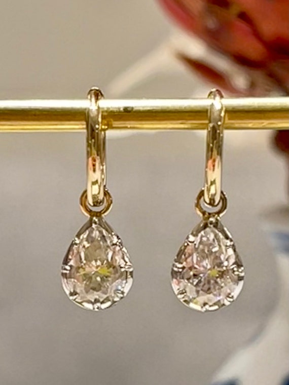 Pear Shaped Moissanite Georgian Victorian 14K White and Yellow - Etsy