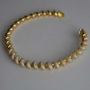 Fusilli Rotini Spiral Gold Moissanite Bangle Bracelet - Etsy