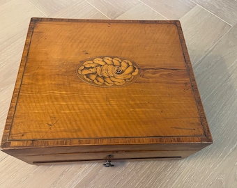 Antique 19th Century Walnut and Fruitwood Shell Inlay Vanity Box