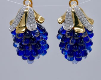 Sapphire Grape Earrings | Lab Sapphire Cluster Drops in 18K Gold Filled or Solid Gold | Statement Earrings | Cabochon Sapphire Jewelry