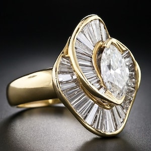 2 Carat Marquise Cut and Caliber Cut Moissanite Ballerina 18K Yellow Gold Ring