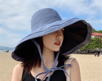 Yetagoo Wide Brim Summer Beach Sun Hats for Women UPF Woman Foldable Floppy Travel Packable UV Protection Sun Hat Navy 