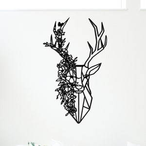 Metal Deer Wall Decor, Geometric Deer Head with Antlers Wall Art, Home Office Decoration, Wall Hangings, Nature Wall Art