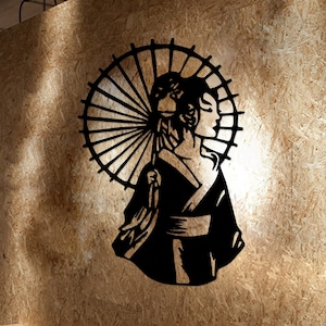 Modern Painting Oriental Geisha Metal Wall Decor , Metal Wall Hangings, Bathroom Wall Art, Japanese Wall Decor, Minimalist Wall