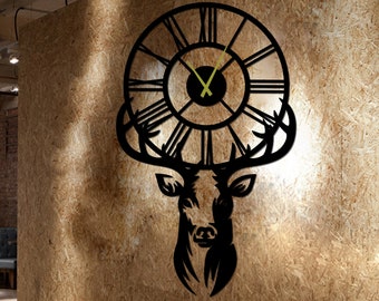 Deer Metal Wall Clock, Moose Metal  Clock, Oversize Metal Wall Clock, New Home Gift, Oversize Silent Clock, NewDesign Clock, Modern Slient