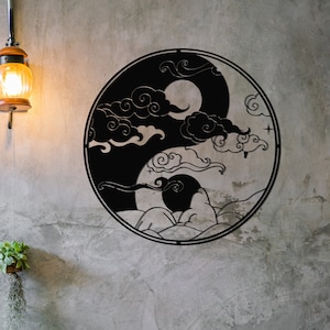 Yin Yang Nacht und Tag Metall-Wand-Dekor, Sonne & Mond Metall Wand-Dekor, Sonne und Mond Themen Metall Wand-Dekor, Wohnzimmer Dekor, Yoga Dekor