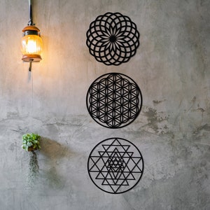 Sacred Geometry Wall Art; Torus, Sri Yantra, Flower of Life, Metal Yoga ...