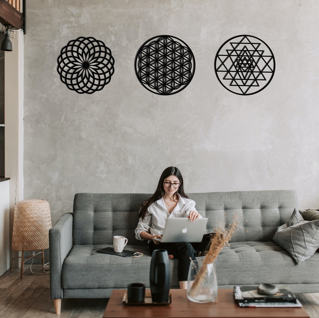 Sacred Geometry Wall Art; Torus, Sri Yantra, Flower of Life, Metal Yoga ...
