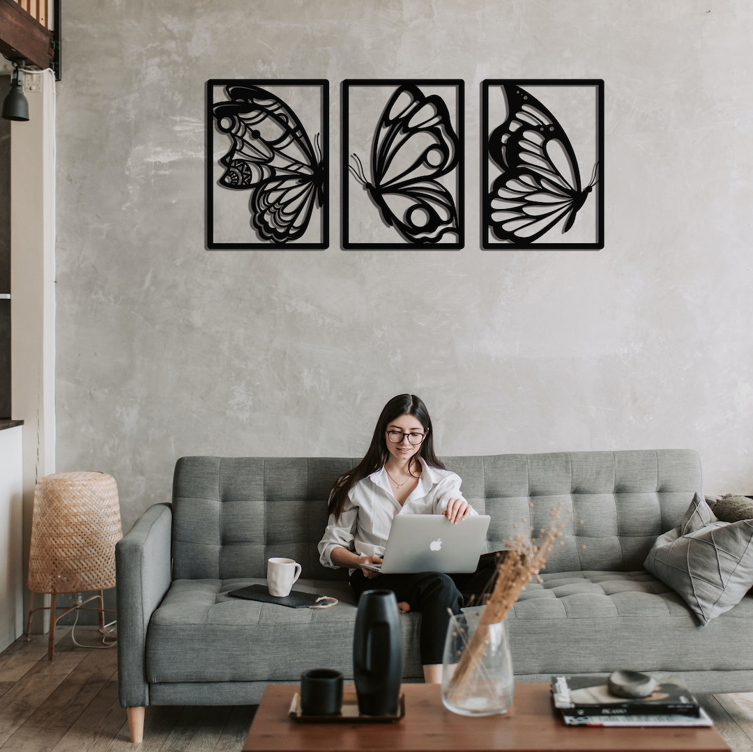Butterfly Metal Wall Art, Set of 3 , Metal Butterfly Decor, Metal Wall ...
