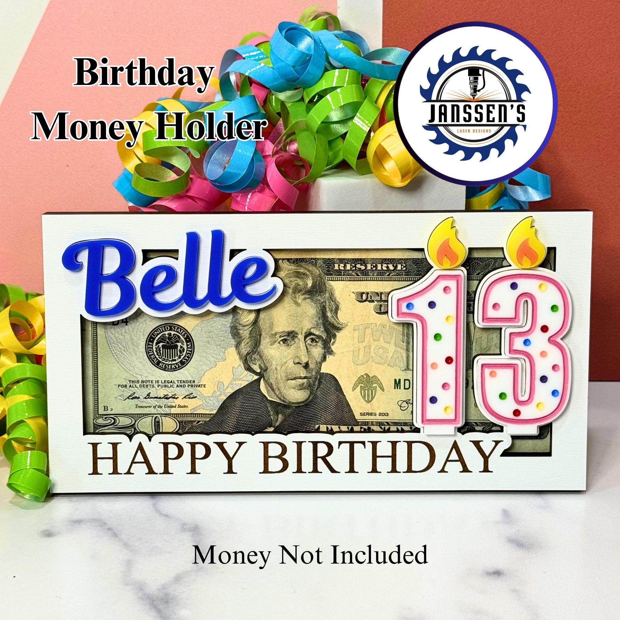 Personalized Birthday Money Holder, Birthday Gifts, Kids Birthday Gifts, Birthday Cash Holder, Birthday Gifts for Teens, 21st Birthday Gifts