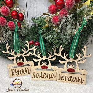 Reindeer Ornaments, Personalized Christmas Ornaments, Christmas Gift for kids, White Elephant Gift, Reindeer Personalized Ornaments