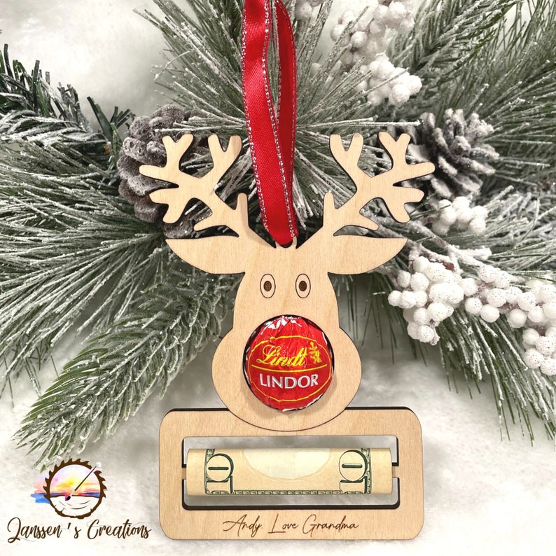 Reindeer Money Holder Ornament, Money Ornaments, Christmas Money Clip Decorations, Teacher Gifts, 2024 Christmas Ornament, Gifts for Kids image 1