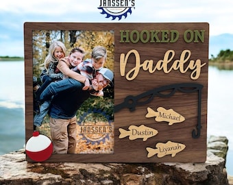 Hooked On Daddy 4x6 Picture Frame, Personalized Father's Day Gifts, Birthday Gift for Him, Fishing Gifts, Gifts from Spouse, Dad Gifts