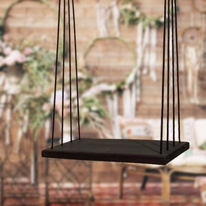 Adult and kids simple black swing. Unique accent boho decor. Wedding black decor. Feature wide, comfortable seat of 12 inches image 1