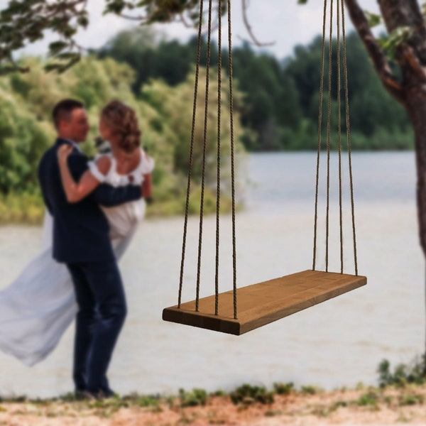 Extra large swing - bench. Natural oak personalized seat. Thick strong seat engraved. Family porch swing for two. Wedding photo background