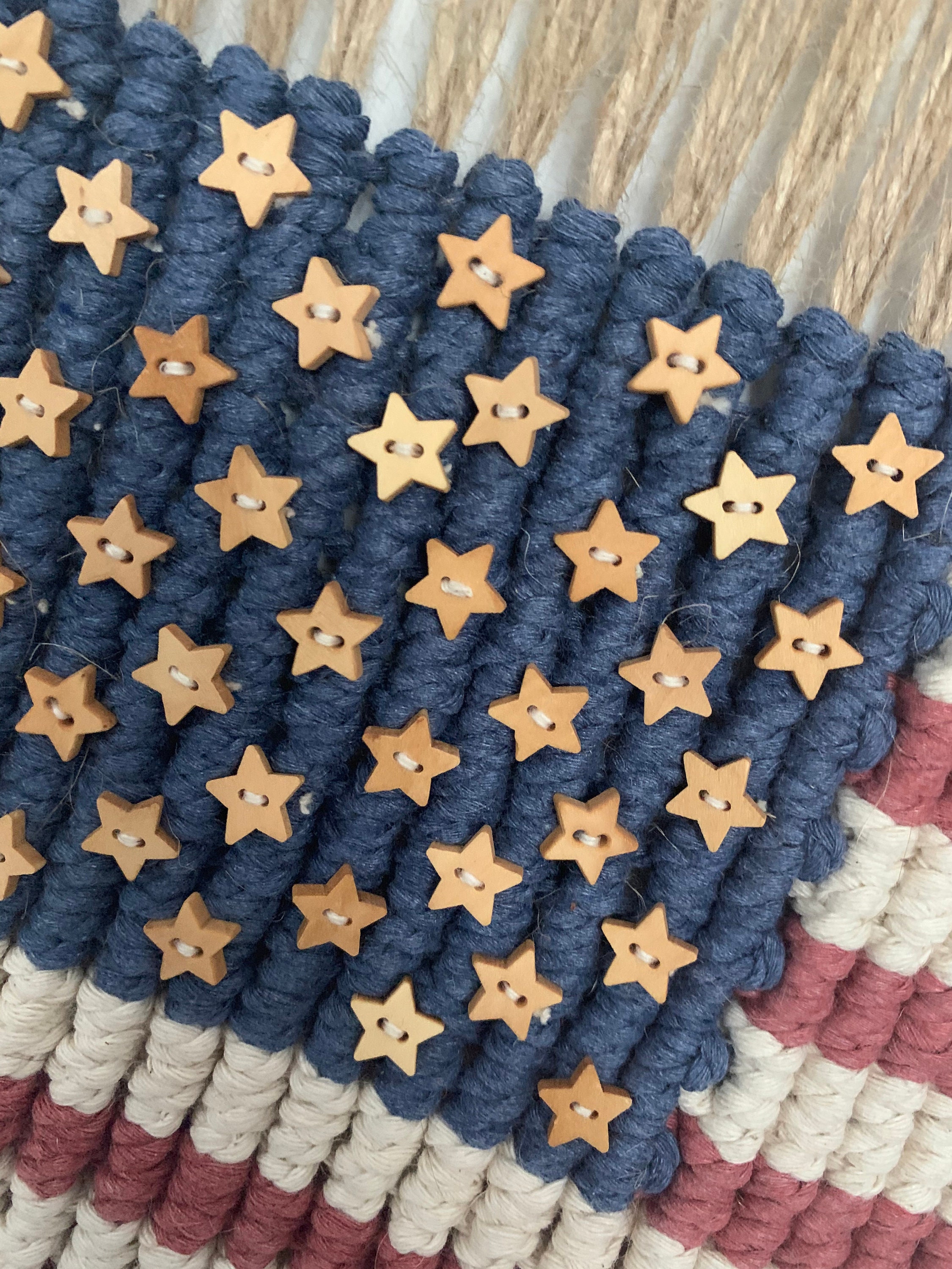 Unique American Flag Macrame With 50 Wooden Stars. Wall or Etsy