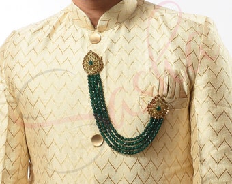 Indian Bollywood Maharaja Traditional Long Brooch Kalangi Kalgi Pin Badge for Achkan Sherwani Suit for Wedding Party for Groom Groomsman
