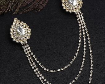 American Diamond Stone Golden Long Brooch for Women Girls Men Boys, Gift For Him, Men's Jewelry Accessory, Mens Gifts Wedding Groomsmen