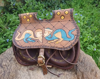 Medieval "villain's ass" type purses with grotesque couple illumination, unique piece, handmade