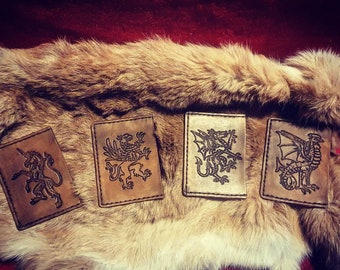 Leather card doors creature and animals in the style of medieval heraldry. Customizable, handmade