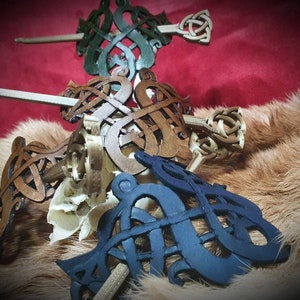 Fantasy Viking Pagan Style Leather Barrette with 3D Printed Pin