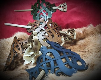 Fantasy Viking Pagan Style Leather Barrette with 3D Printed Pin