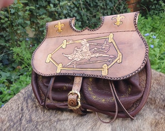 Medieval "villain's ass" type purses with illustrations of combat in armor taken from Talhoffer, unique piece, handmade