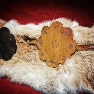 Leather archer's forearm guard in the shape of a flower, based on an illumination from the Luttrell Psalter, early 14th century, handmade