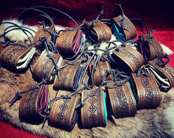 Handmade customizable medieval-inspired engraved leather purse