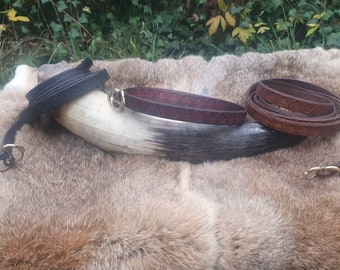 Long medieval engraved leather belt, 1.90m long and 1.5cm wide, handmade, multiple colors