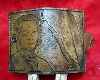 Portefeuille en cuir gravé Jean-Jacques Rousseau / engraved leather wallet Jean-Jacques Rousseau