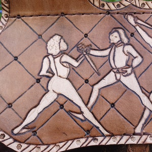 Escarcelles médiéval type cul de vilain avec illustrations combat à la dague tirée de Talhoffer, pièce unique, fais main image 6