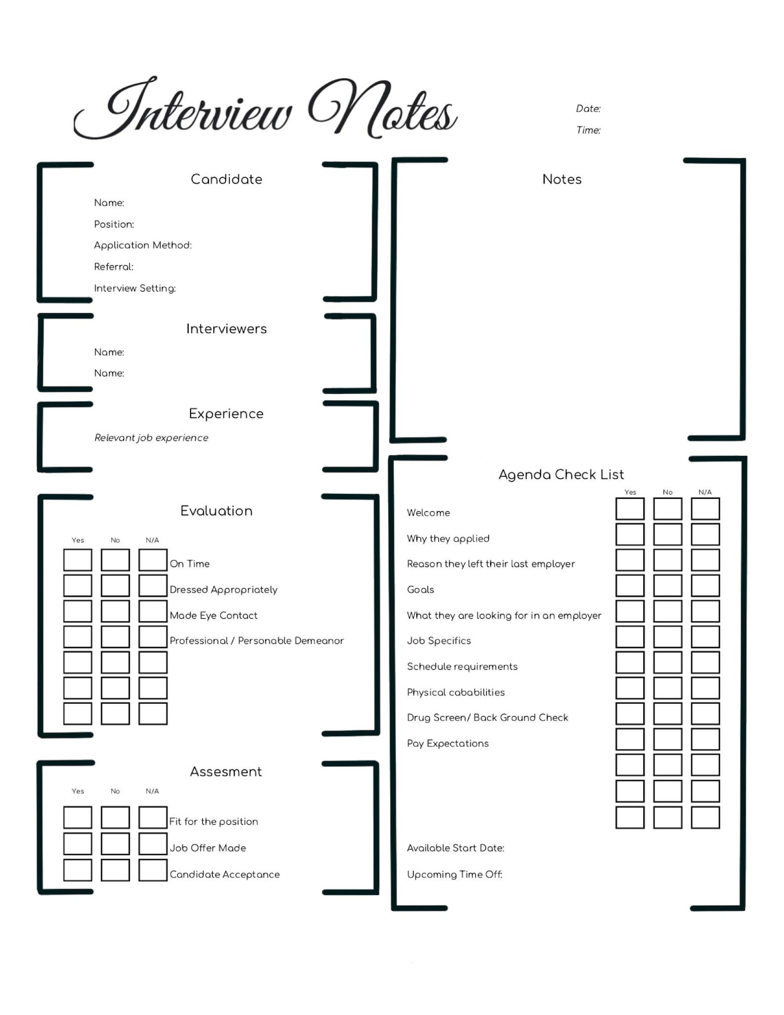 Interview Notes Template Etsy Interview Notes Template Etsy