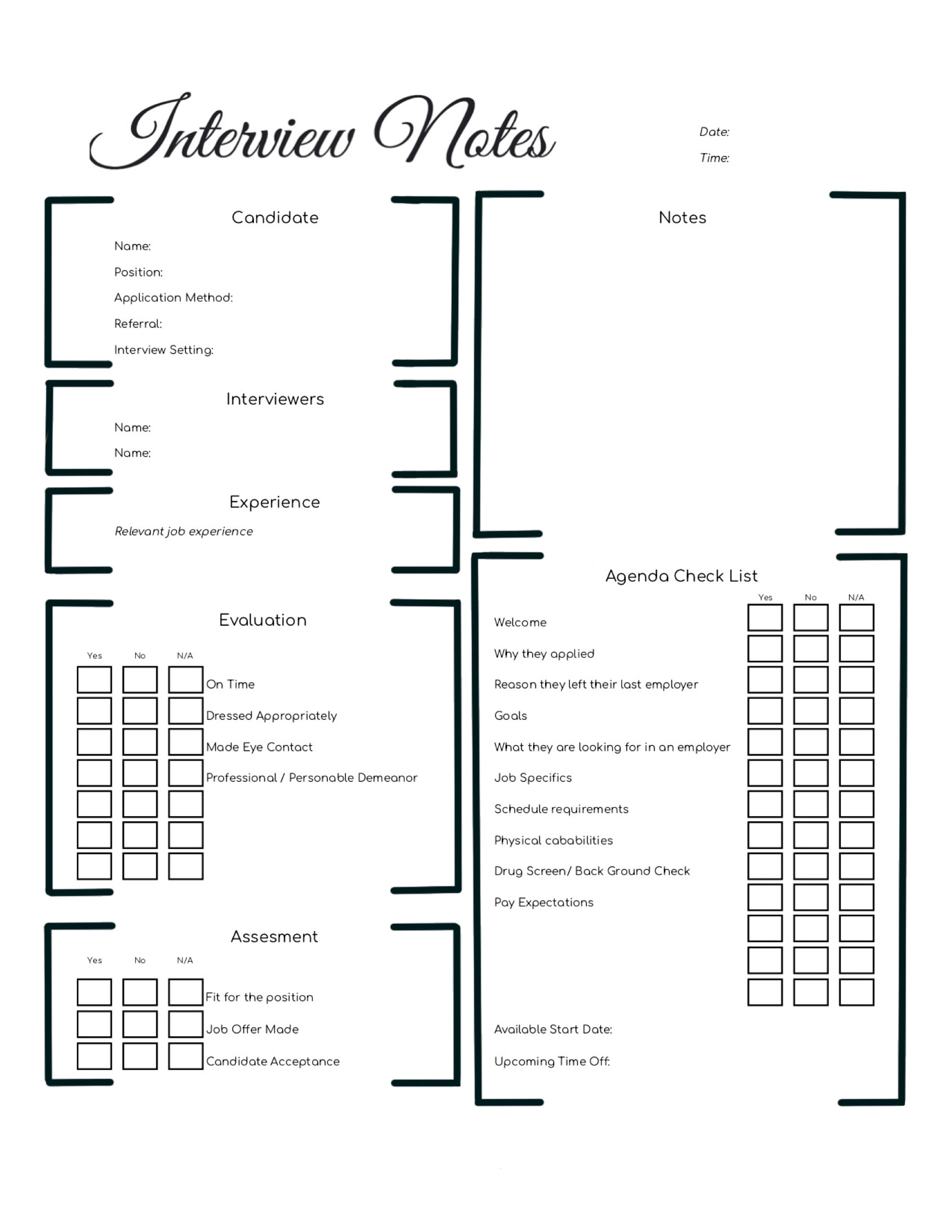 Interview Notes Template - Etsy