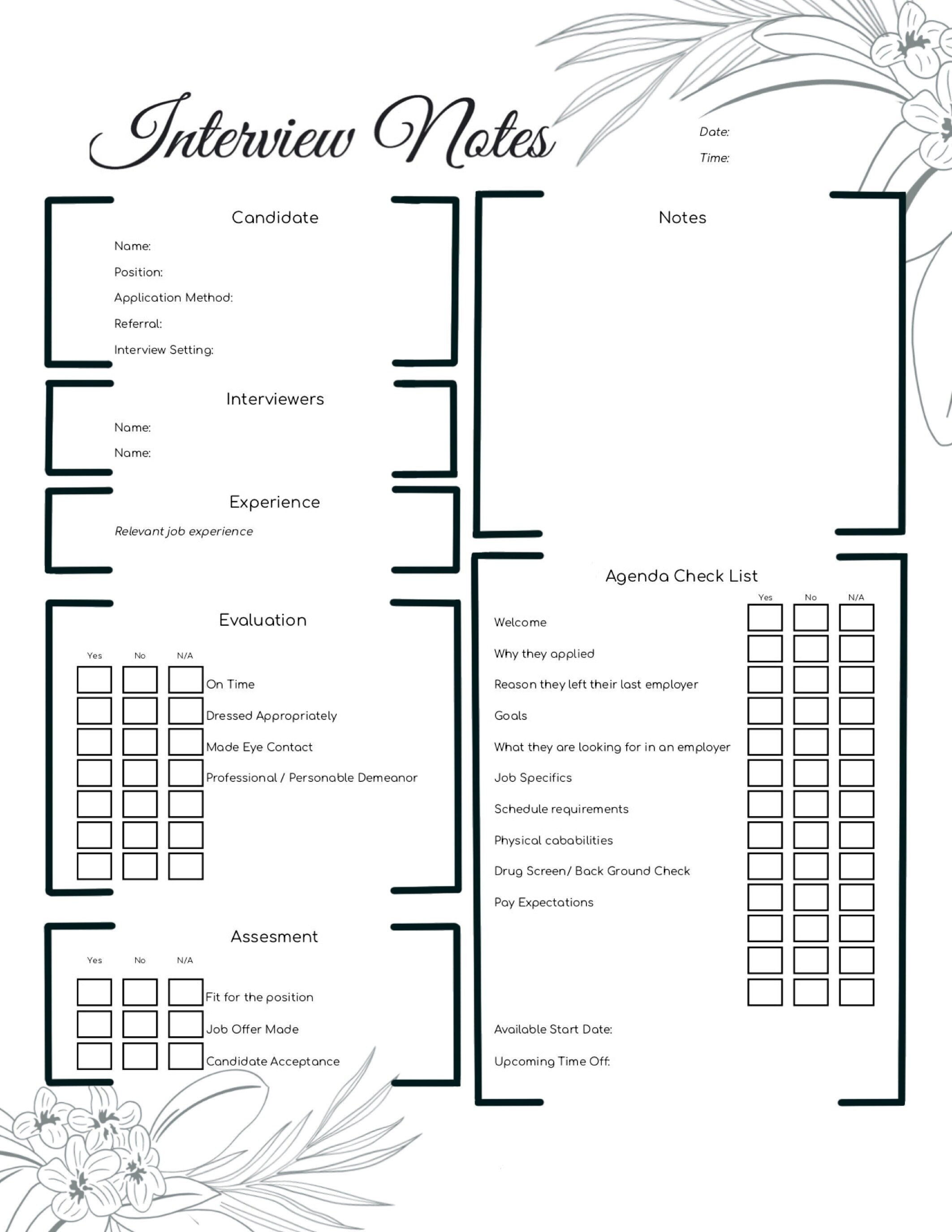 Interview Notes Template Etsy Interview Notes Template Etsy