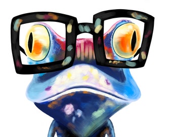 Bunter Gecko - Schwarze Brille, weißer Hintergrund - DIGITALER DOWNLOAD