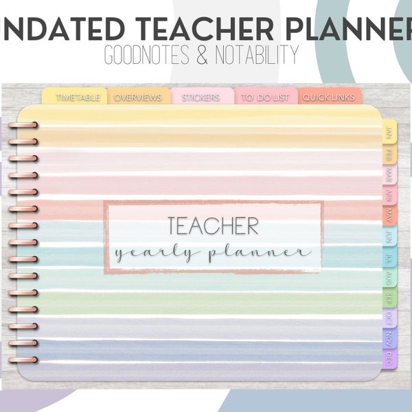 GoodNotes - Undated Teacher Digital Planner, GoodNotes, Notability, Pastel Watercolours, Customisable, Teacher Resource