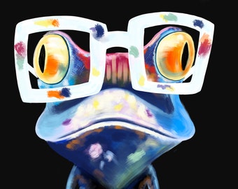 Bunter Gecko - Weiße Brille Schwarzer Hintergrund -DIGITAL DOWNLOAD