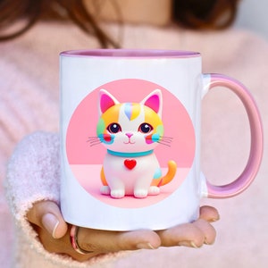 Kawaii Cat Coffee Mug Cartoon Kitty Mug Cat Lover Mug Cute Kawaii Style Colorful Cat Mug Kawaii Cute Mug Gift for Cat Lover Cat Lover Gift