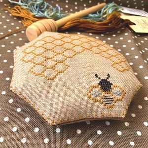 PDF Bee Kind by Needle Treasures Nook  ~  Cross Stitch Bee Design, Primitive Pincushion Bee Pattern Design Download Cross Stitch Design