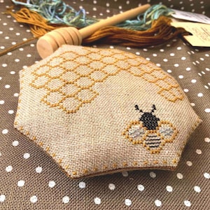 PDF Bee Kind by Needle Treasures Nook  ~  Cross Stitch Bee Design, Primitive Pincushion Bee Pattern Design Download Cross Stitch Design